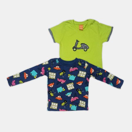 Boys Pure Cotton Full & Half Sleeve T Shirt (Pack of 2)